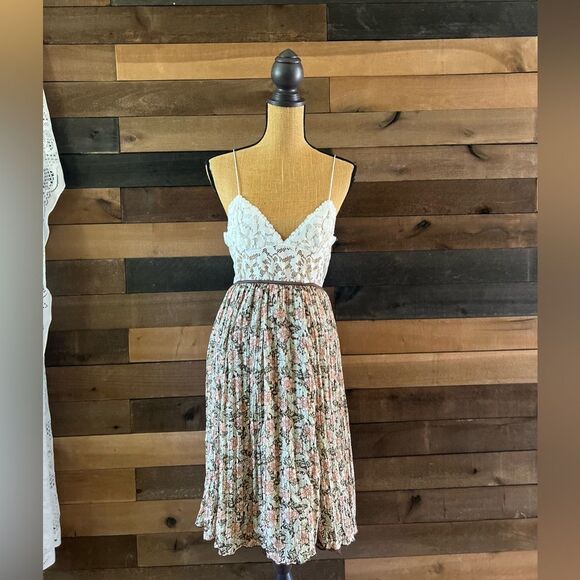 Worthington Chiffon Pleated Brown Layered Floral Midi Skirt Elastic Waist XL - Picture 2 of 11